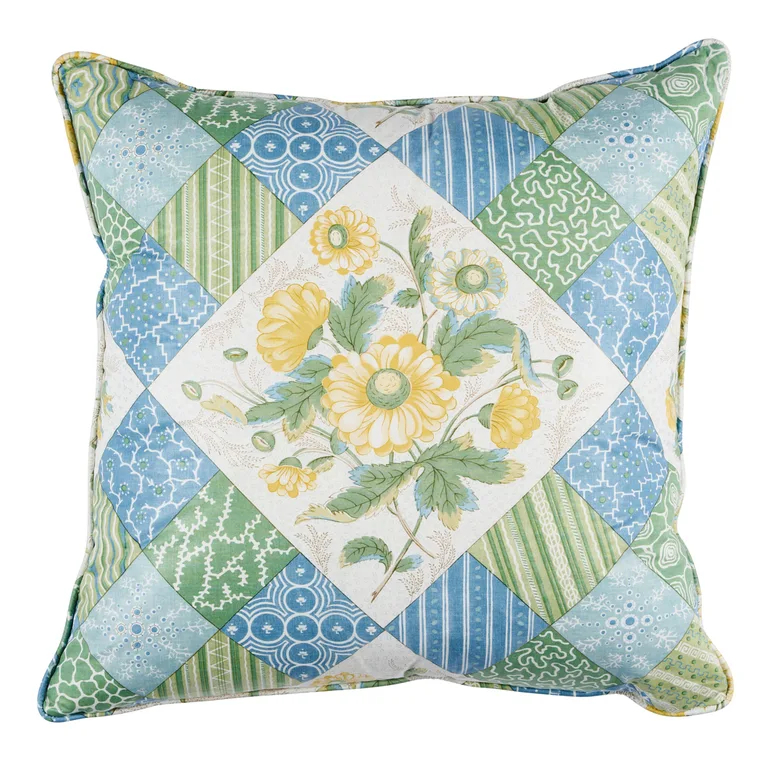 Schumacher Caldwell Patchwork 20" Pillow in Yellow & Cornflower (SO18012005)