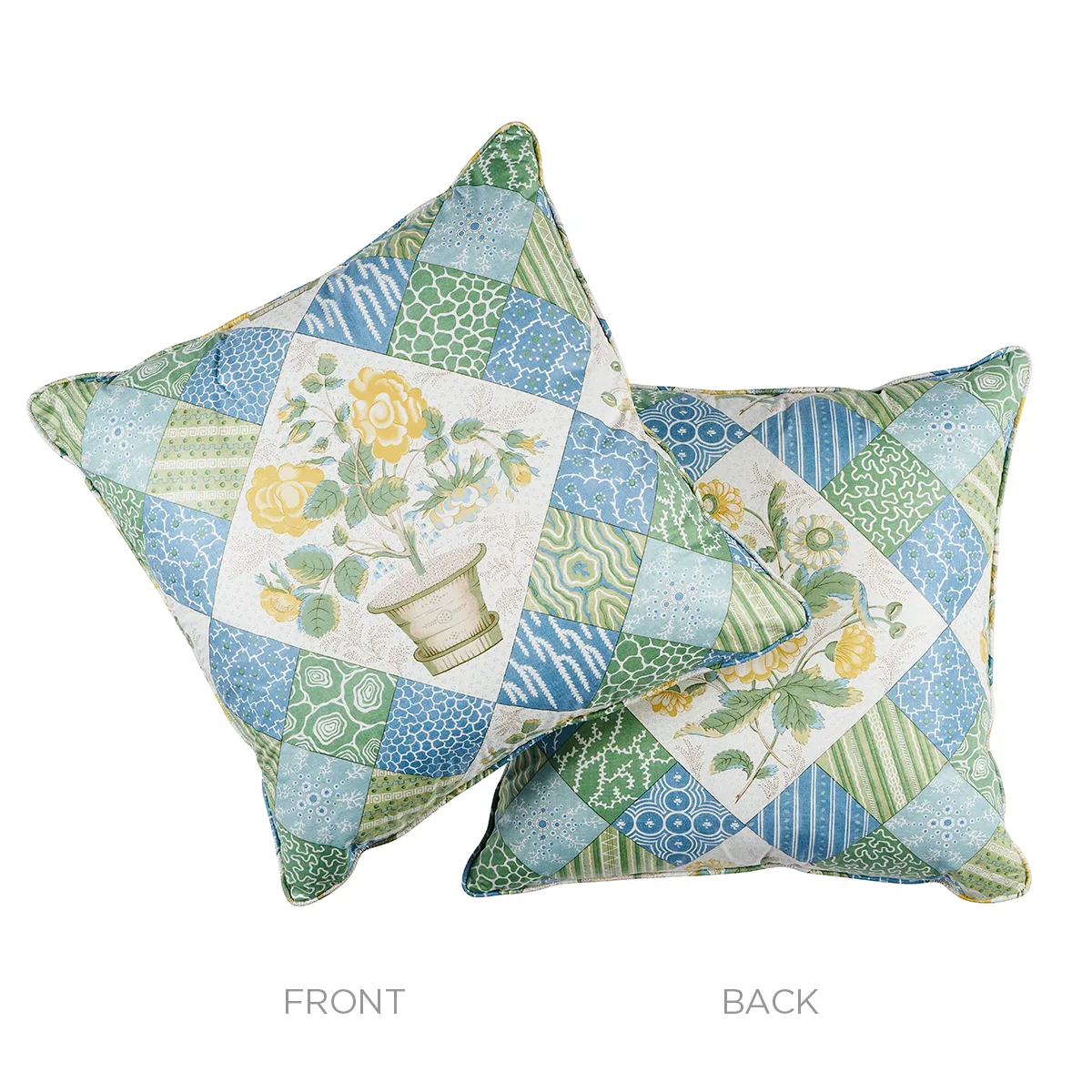 SO18012005 | Caldwell Patchwork 20" Pillow - Yellow & Cornflower Schumacher Caldwell Patchwork 20" Pillow in Yellow & Cornflower (SO18012005)