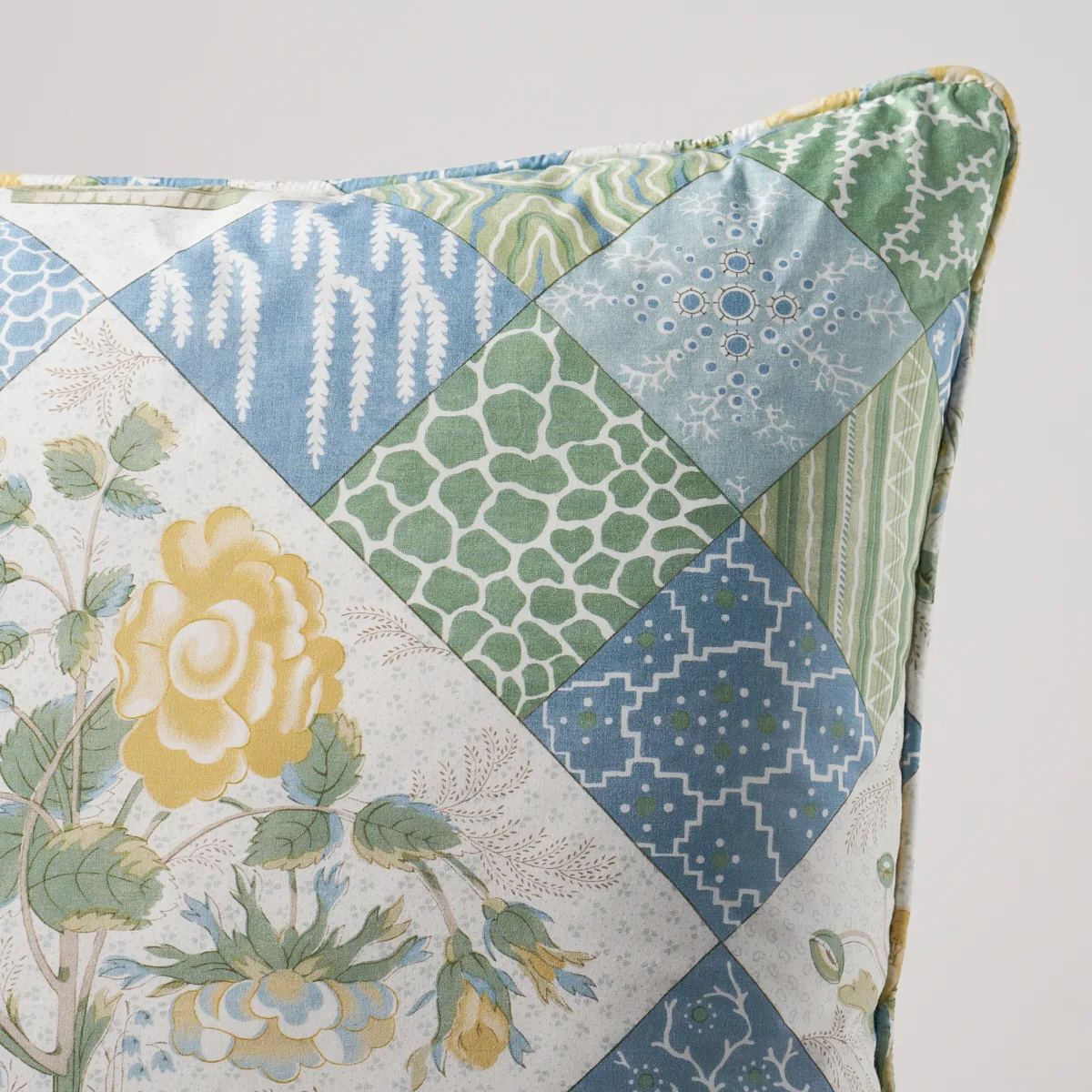 SO18012005 | Caldwell Patchwork 20" Pillow - Yellow & Cornflower Schumacher Caldwell Patchwork 20" Pillow in Yellow & Cornflower (SO18012005)