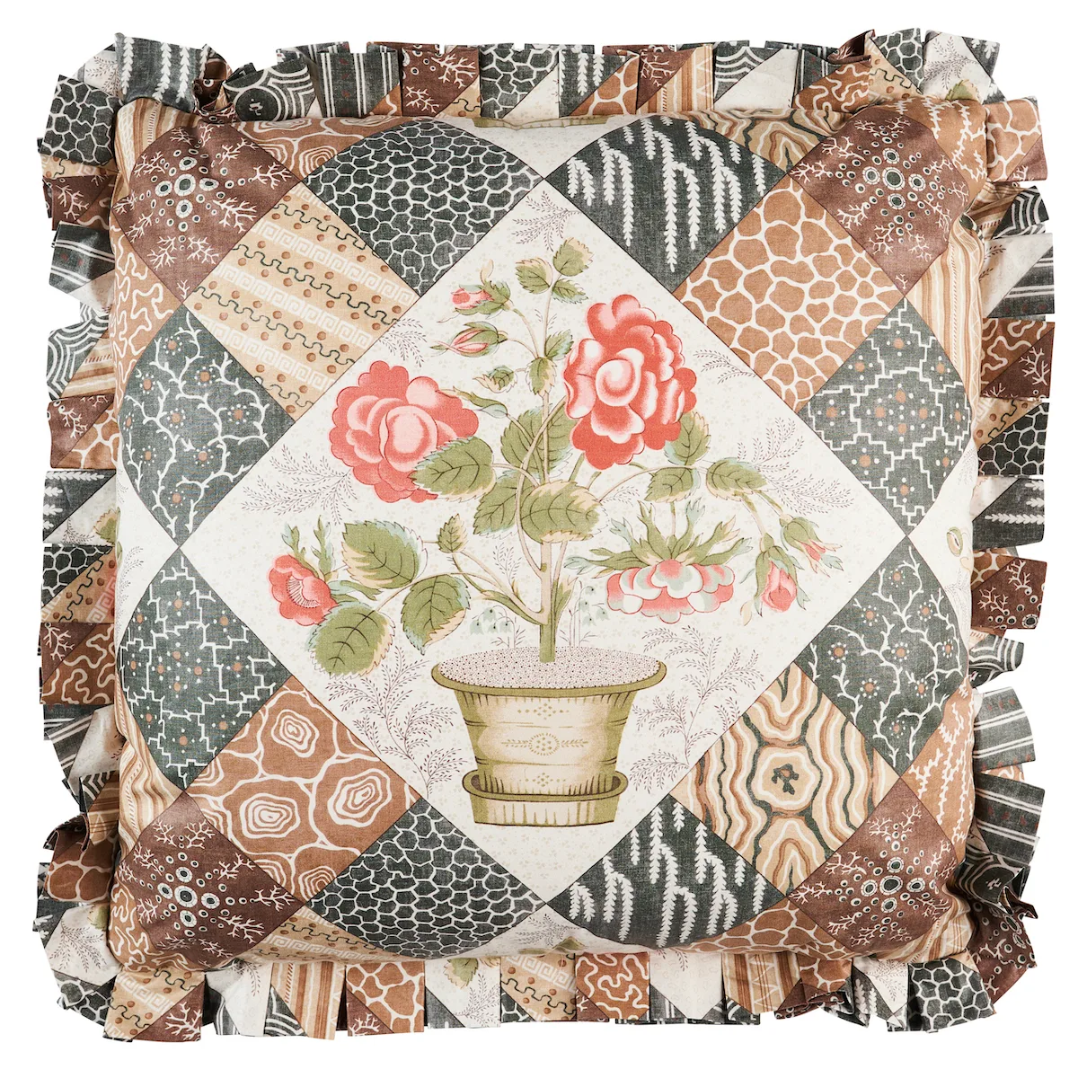 Schumacher Caldwell Patchwork Chintz Pillow in Rose and Chocolate (SO18012204)