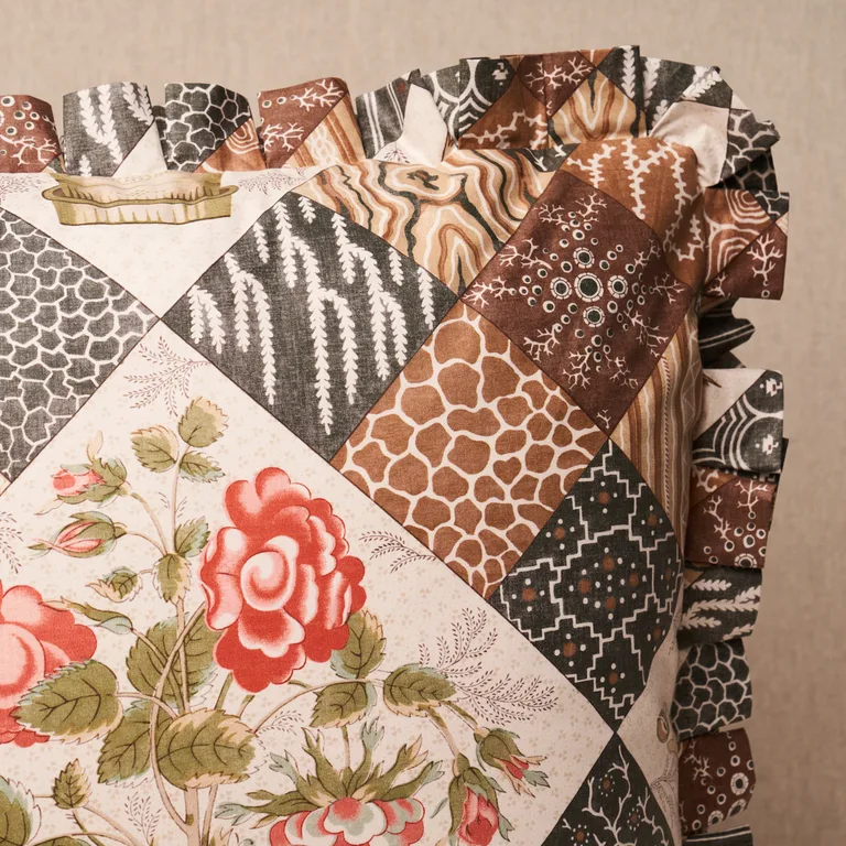 Schumacher Caldwell Patchwork Chintz Pillow in Rose and Chocolate (SO18012204)