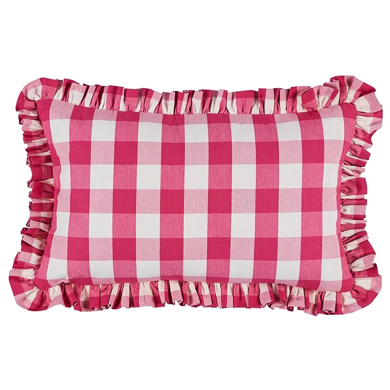 Schumacher Camden Cotton Check Pillow in Magenta (SO7732115)