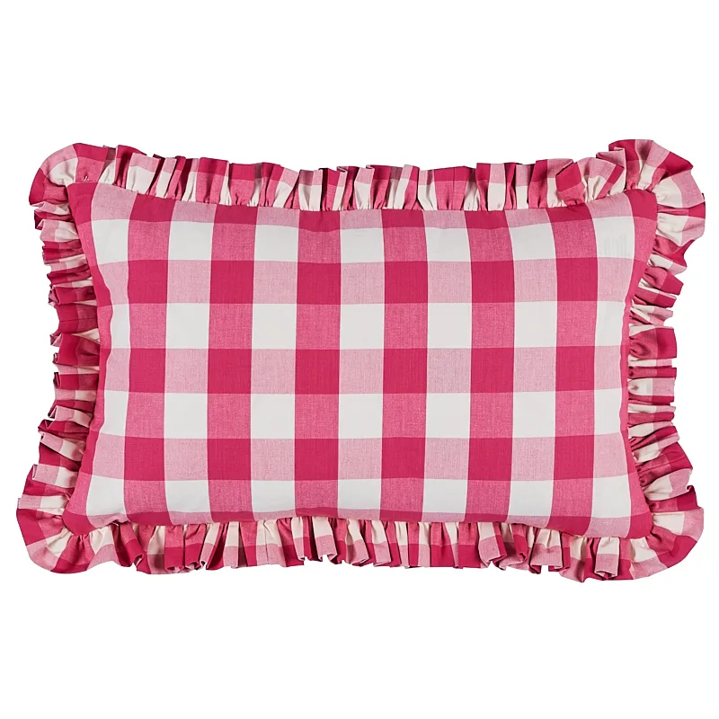 Schumacher Camden Cotton Check Pillow in Magenta (SO7732115)