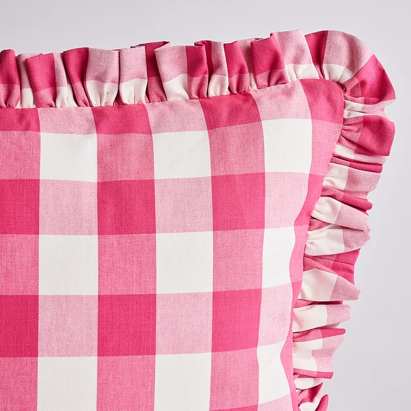 Schumacher Camden Cotton Check Pillow in Magenta (SO7732115)