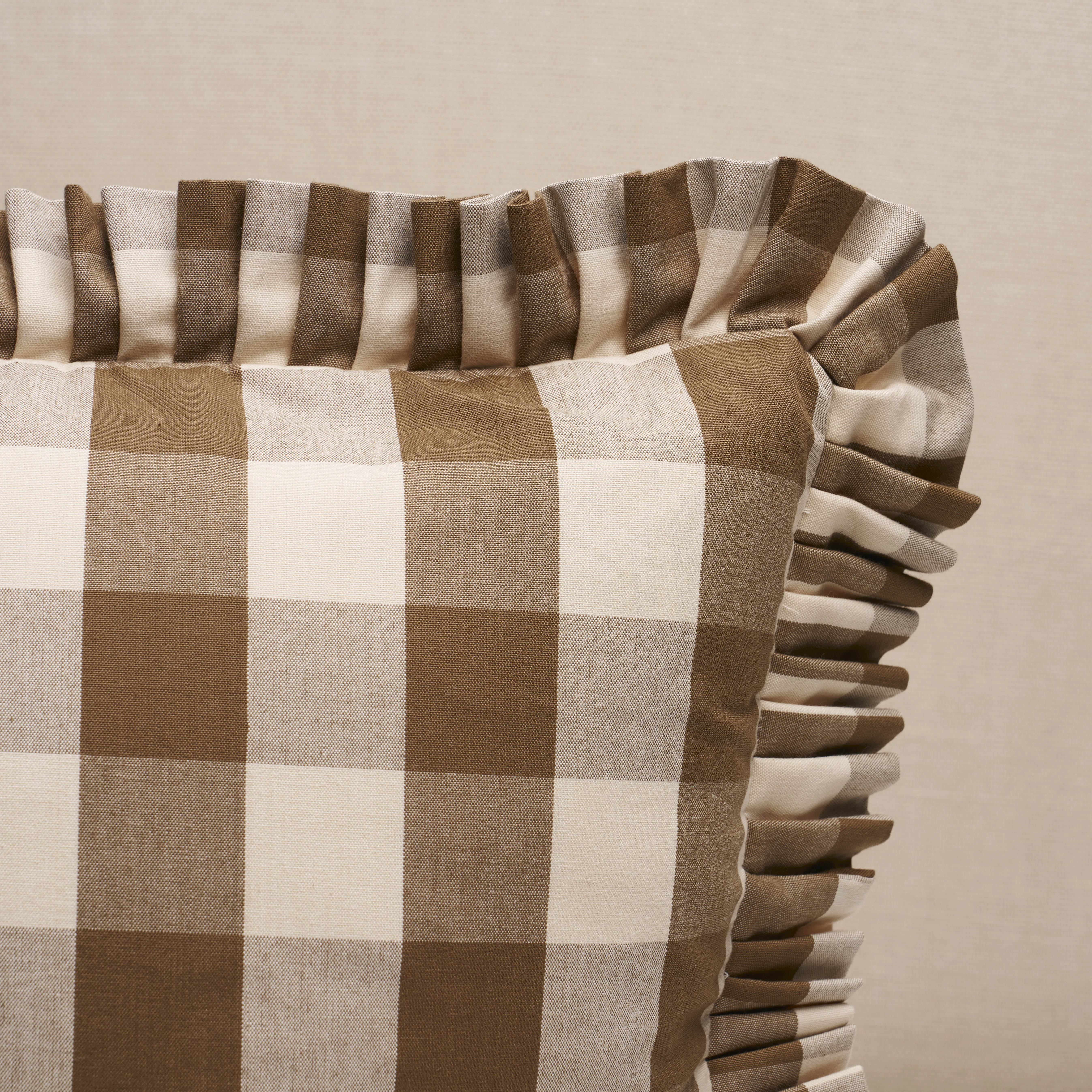 Schumacher Camden Cotton Check Pillow in Mocha (SO6304015)