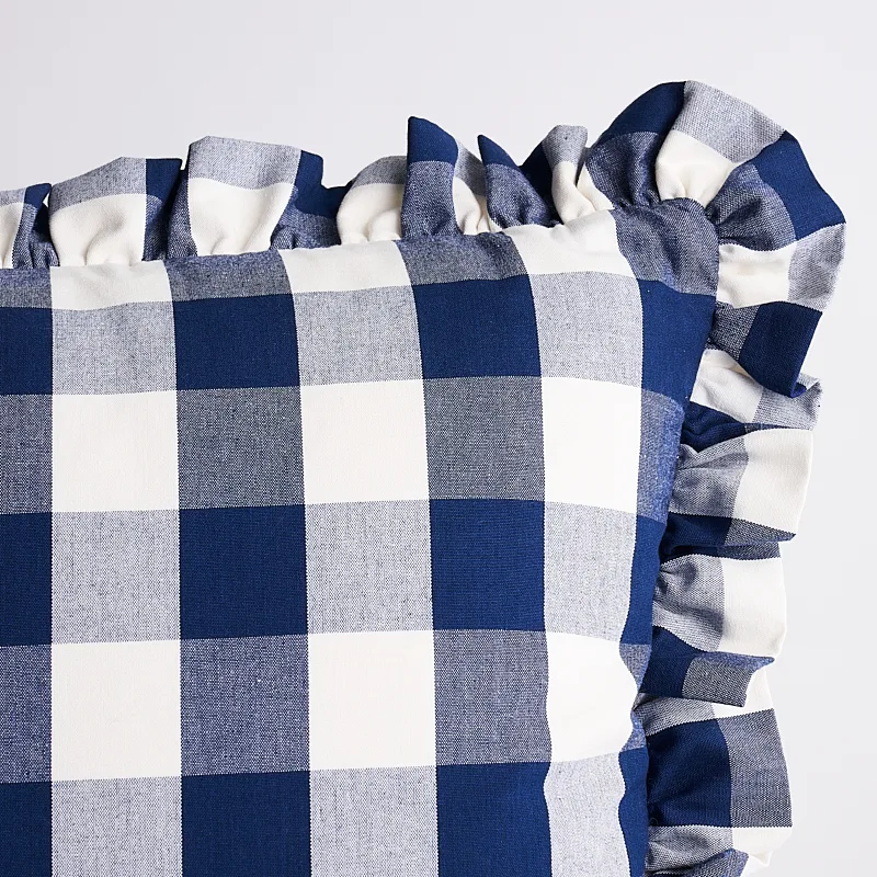 Schumacher Camden Cotton Check Pillow in Navy