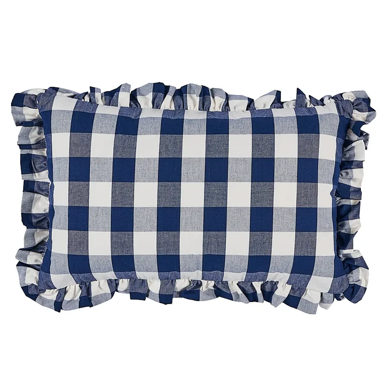 Schumacher Camden Cotton Check Pillow in Navy
