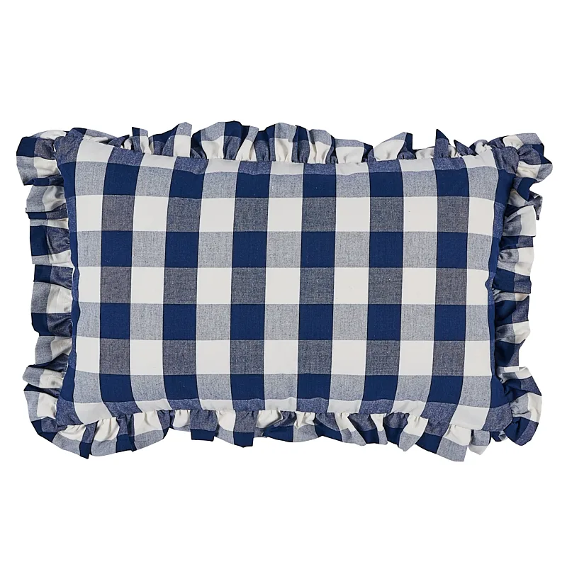 Schumacher Camden Cotton Check Pillow in Navy