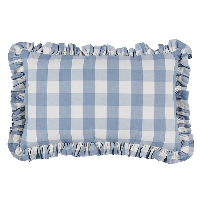 Schumacher Camden Cotton Check Pillow in Sky