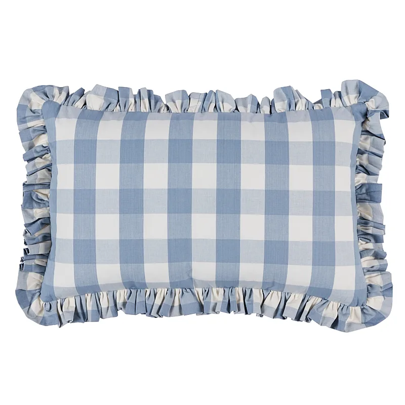 Schumacher Camden Cotton Check Pillow in Sky