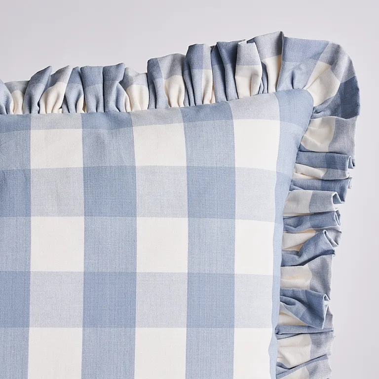 Schumacher Camden Cotton Check Pillow in Sky