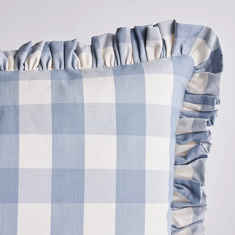 Schumacher Camden Cotton Check Pillow in Sky