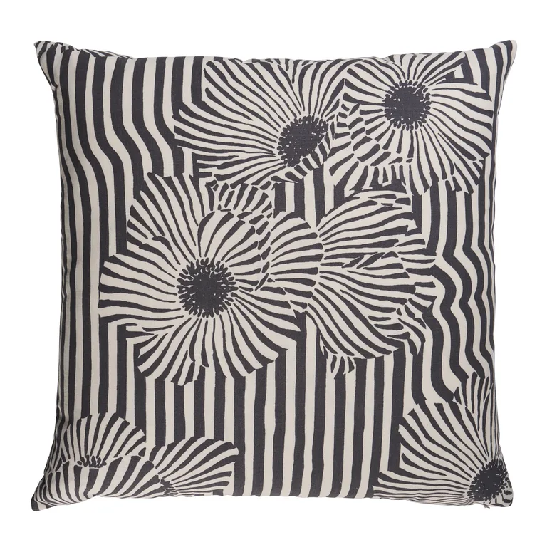 Schumacher Chaney Floral Stripe Pillow in Carbon (SO18254206)