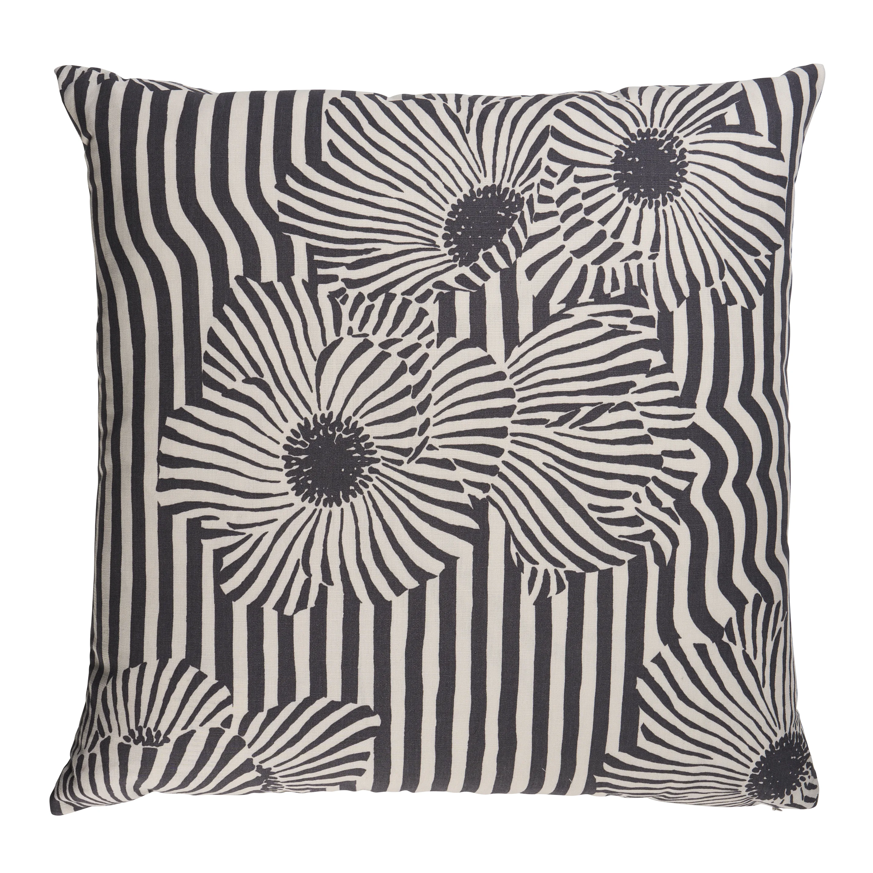 Schumacher Chaney Floral Stripe Pillow in Carbon (SO18254206)