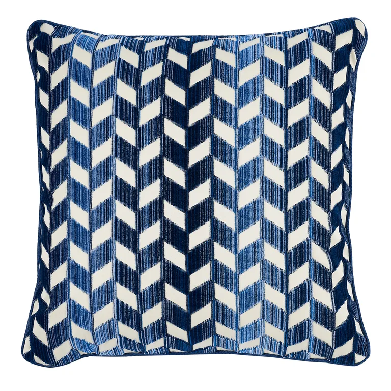 Schumacher Chevron Strie Velvet Pillow in Lapis