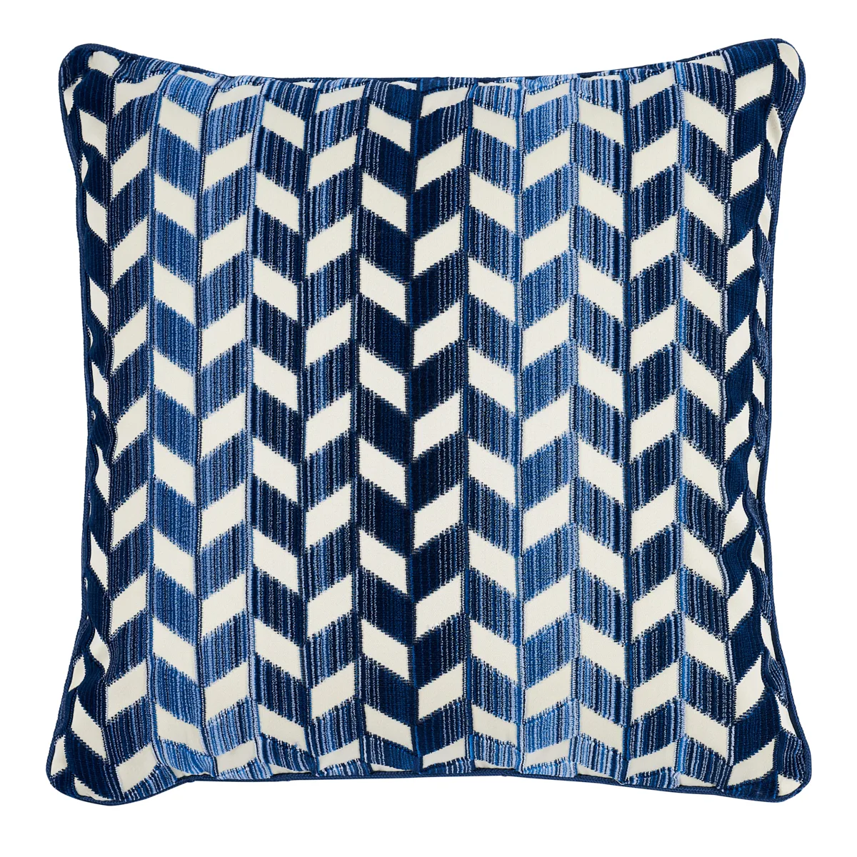 Schumacher Chevron Strie Velvet Pillow in Lapis