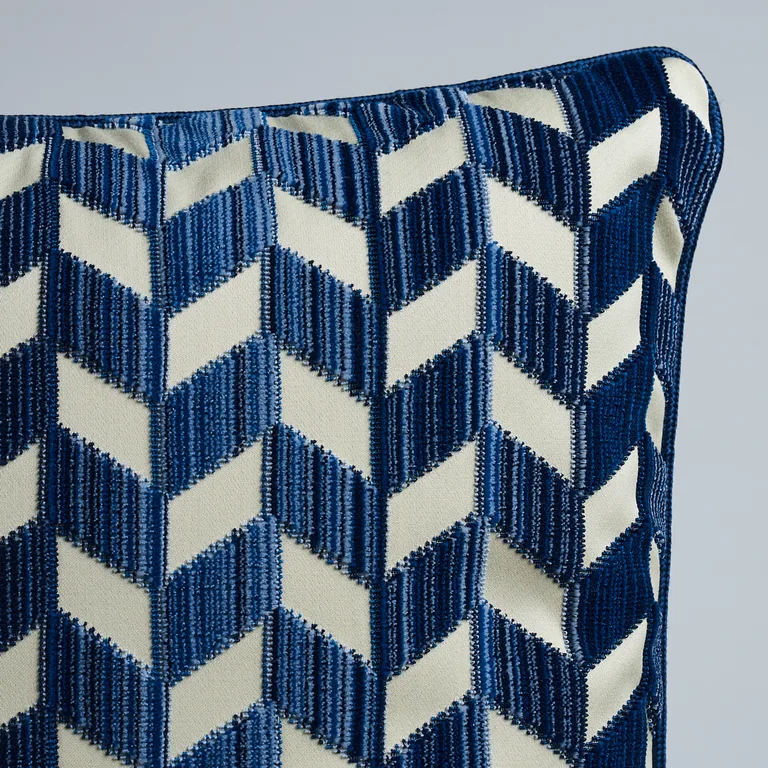 Schumacher Chevron Strie Velvet Pillow in Lapis