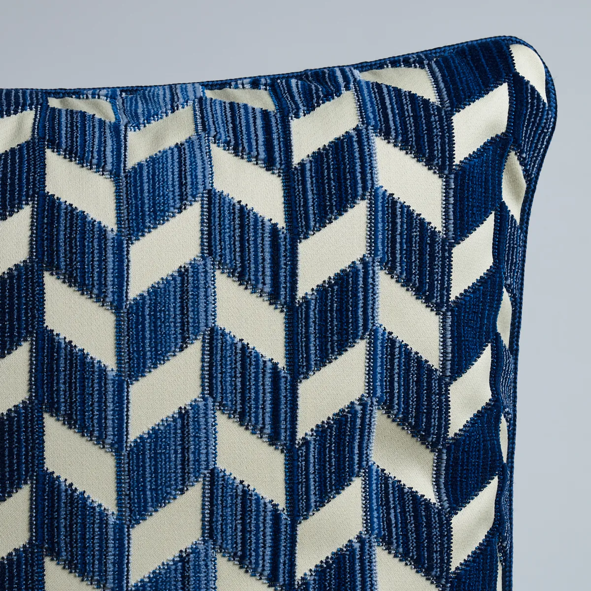 Schumacher Chevron Strie Velvet Pillow in Lapis