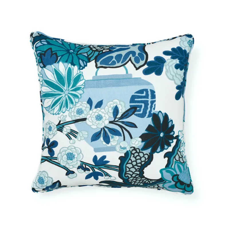 Schumacher Chiang Mai Dragon I/O Pillow in China Blue
