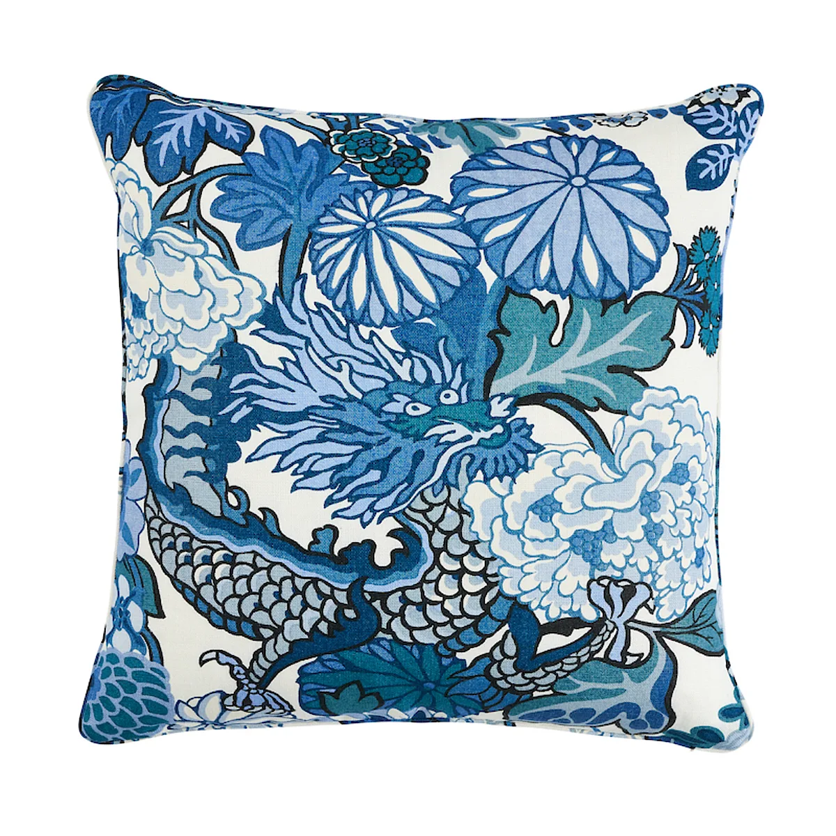 Schumacher Chiang Mai Dragon I/O Pillow in China Blue