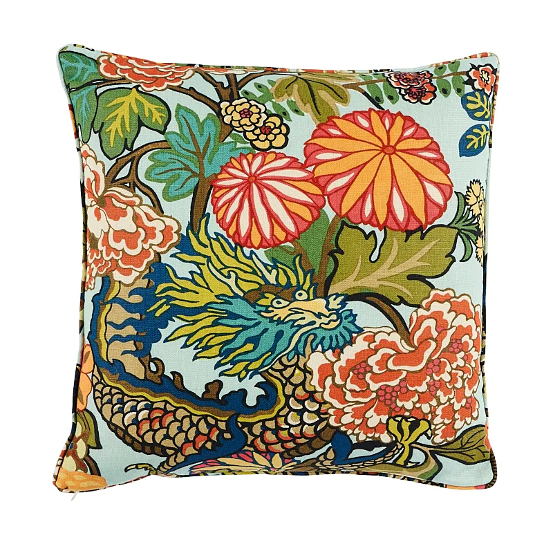 Schumacher Chiang Mai Dragon Pillow in Aquamarine