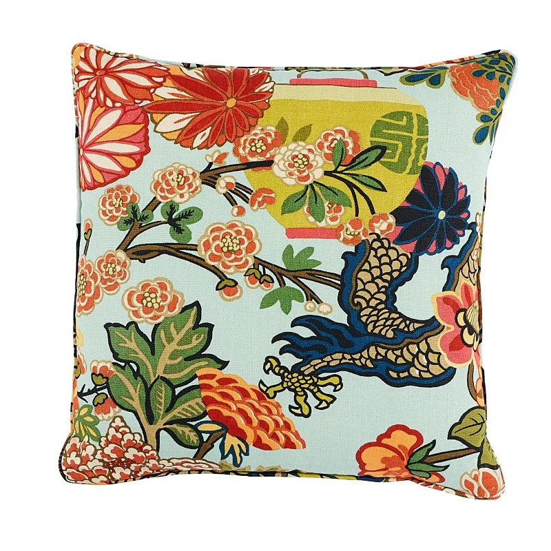 Schumacher Chiang Mai Dragon Pillow in Aquamarine