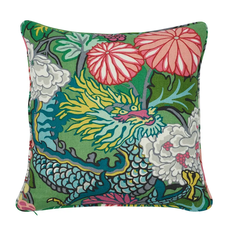Schumacher Chiang Mai Dragon Pillow in Jade