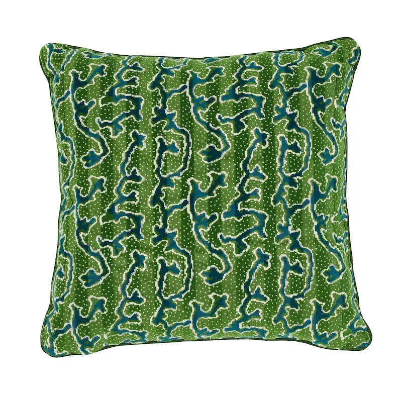 Schumacher Corail Velvet Pillow in Emerald Green (SO7713004)