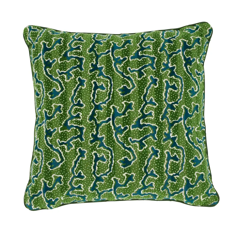Schumacher Corail Velvet Pillow in Emerald (SO7713006)