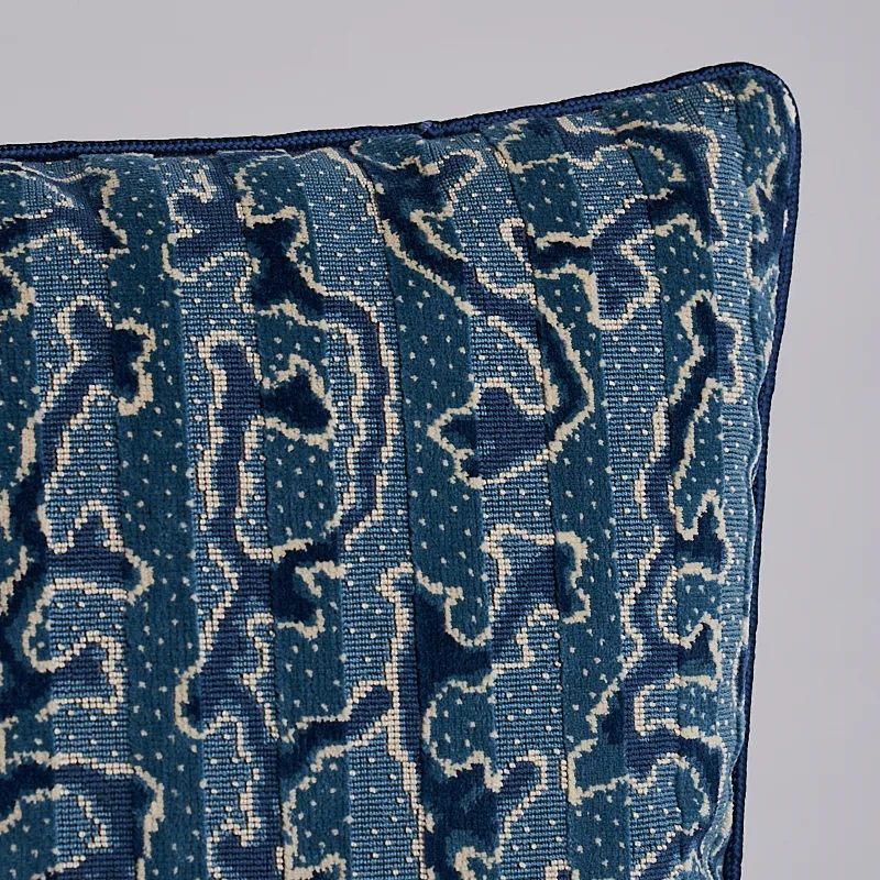 Schumacher Corail Velvet Pillow in Mediterranean