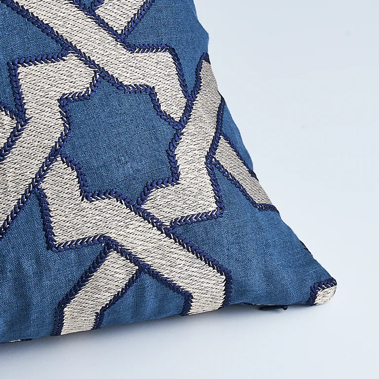 Schumacher Cordoba Embroidery Pillow in Indigo (SO6757006)