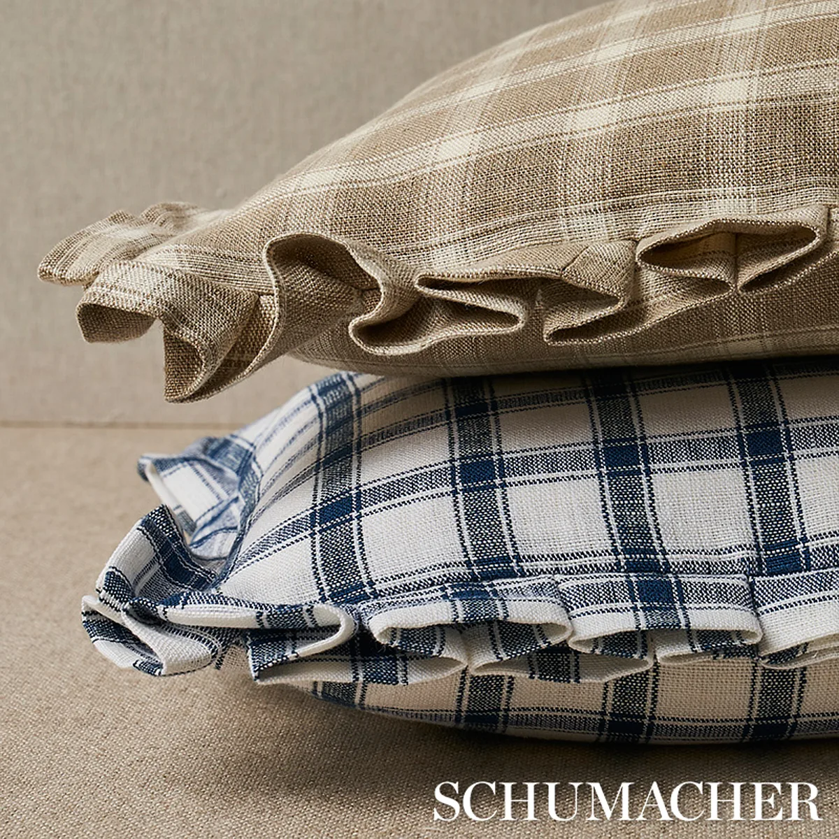 Schumacher Crawford Check Pillow in Flax