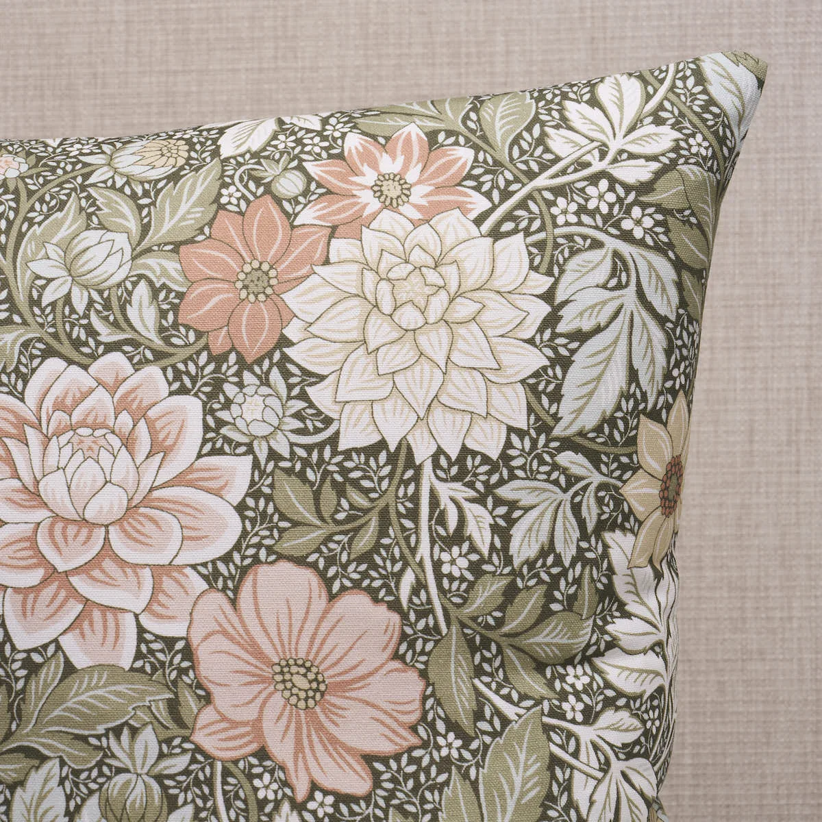 Schumacher Dahlia Garden Pillow in Green & Pink (SOC27666105)