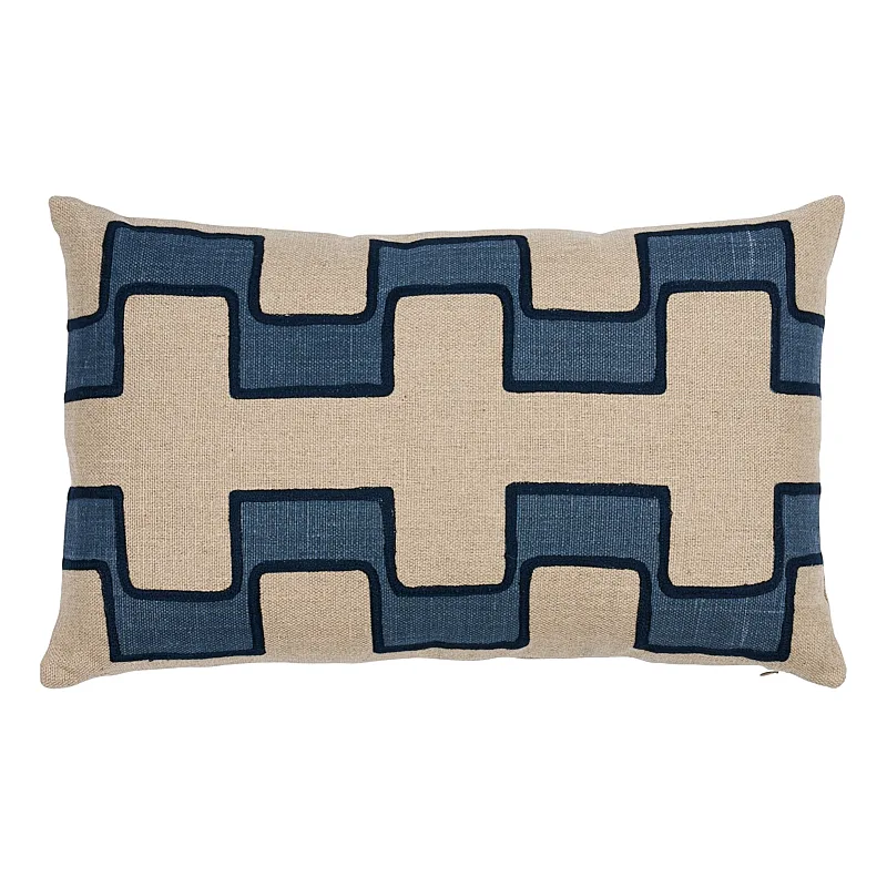 Schumacher Dixon Embroidered Print Pillow in Blue (SO17968221)