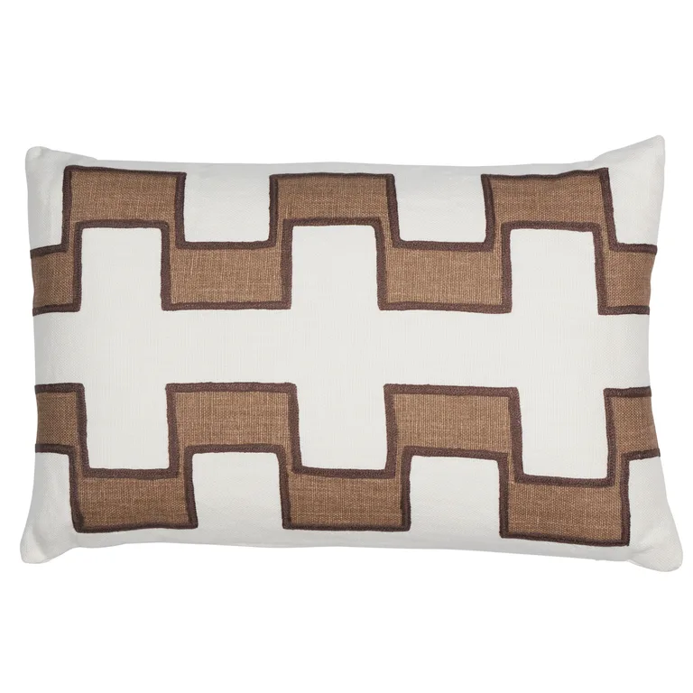 Schumacher Dixon Embroidered Print Pillow in Neutral (SO17968021)