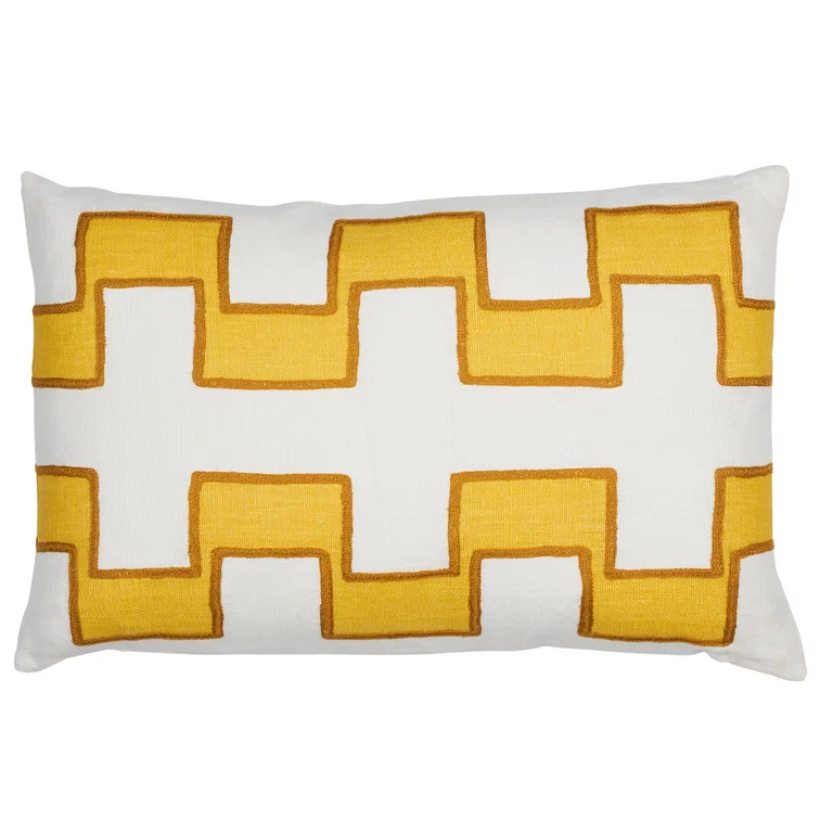 Schumacher Dixon Embroidered Print Pillow in Yellow (SO17968121)