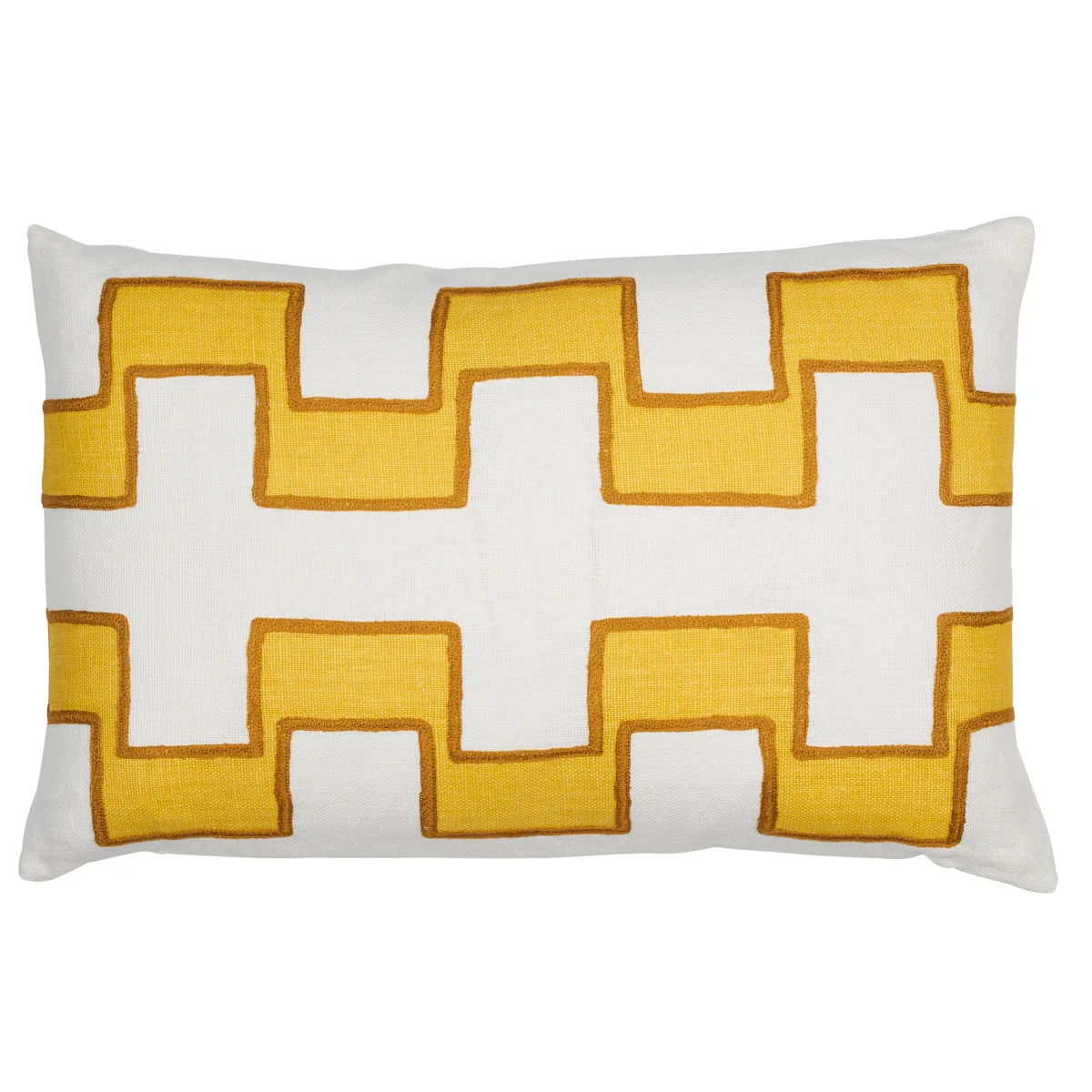 Schumacher Dixon Embroidered Print Pillow in Yellow (SO17968121)