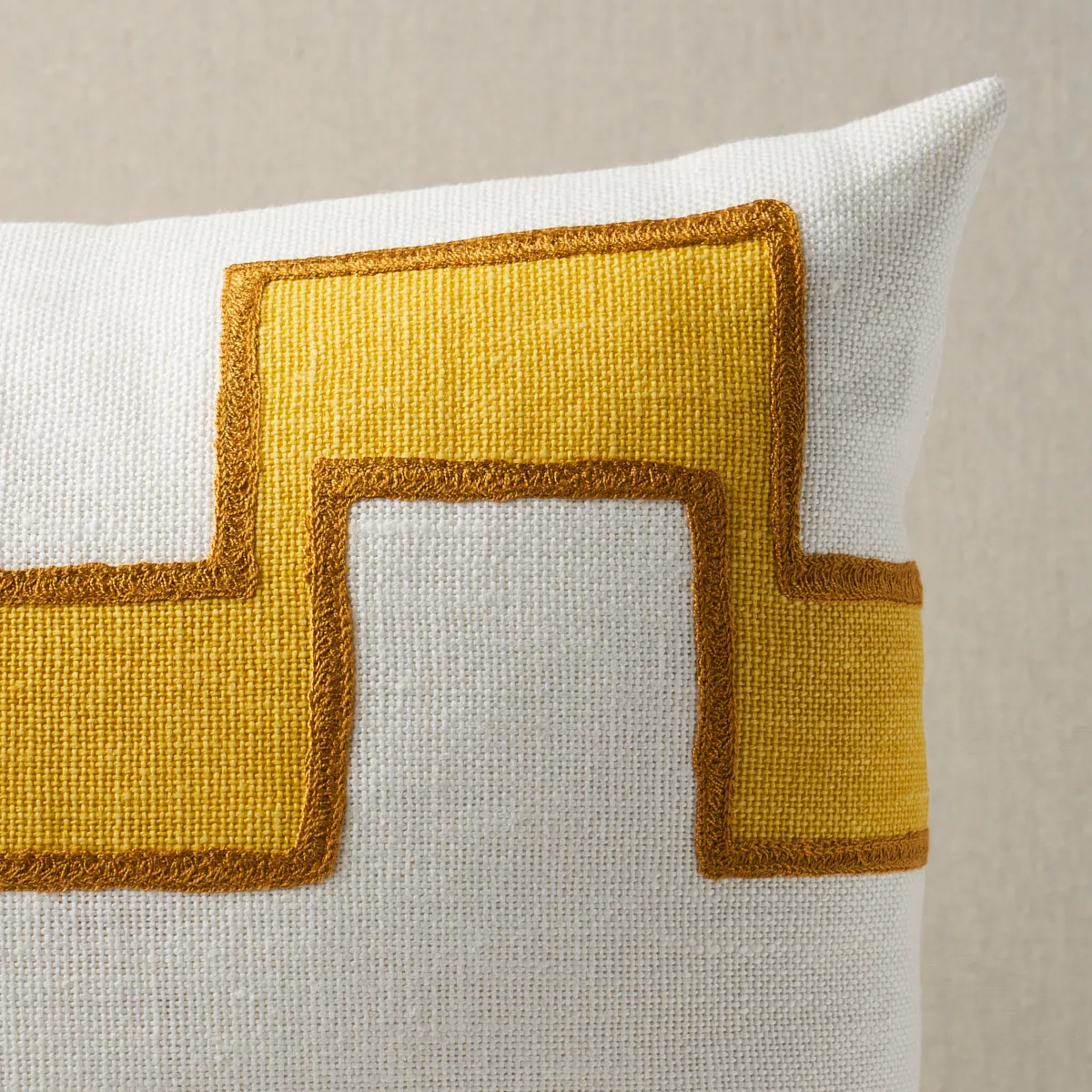 Schumacher Dixon Embroidered Print Pillow in Yellow (SO17968121)