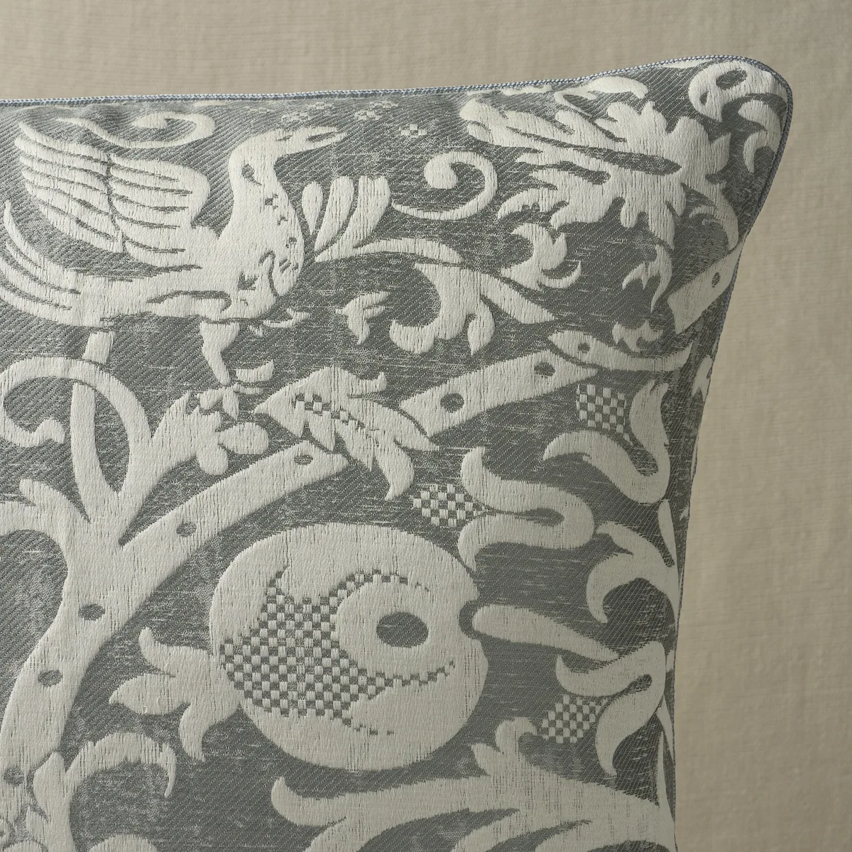 Schumacher Dougal Damask Pillow in Mist (SO8659206)