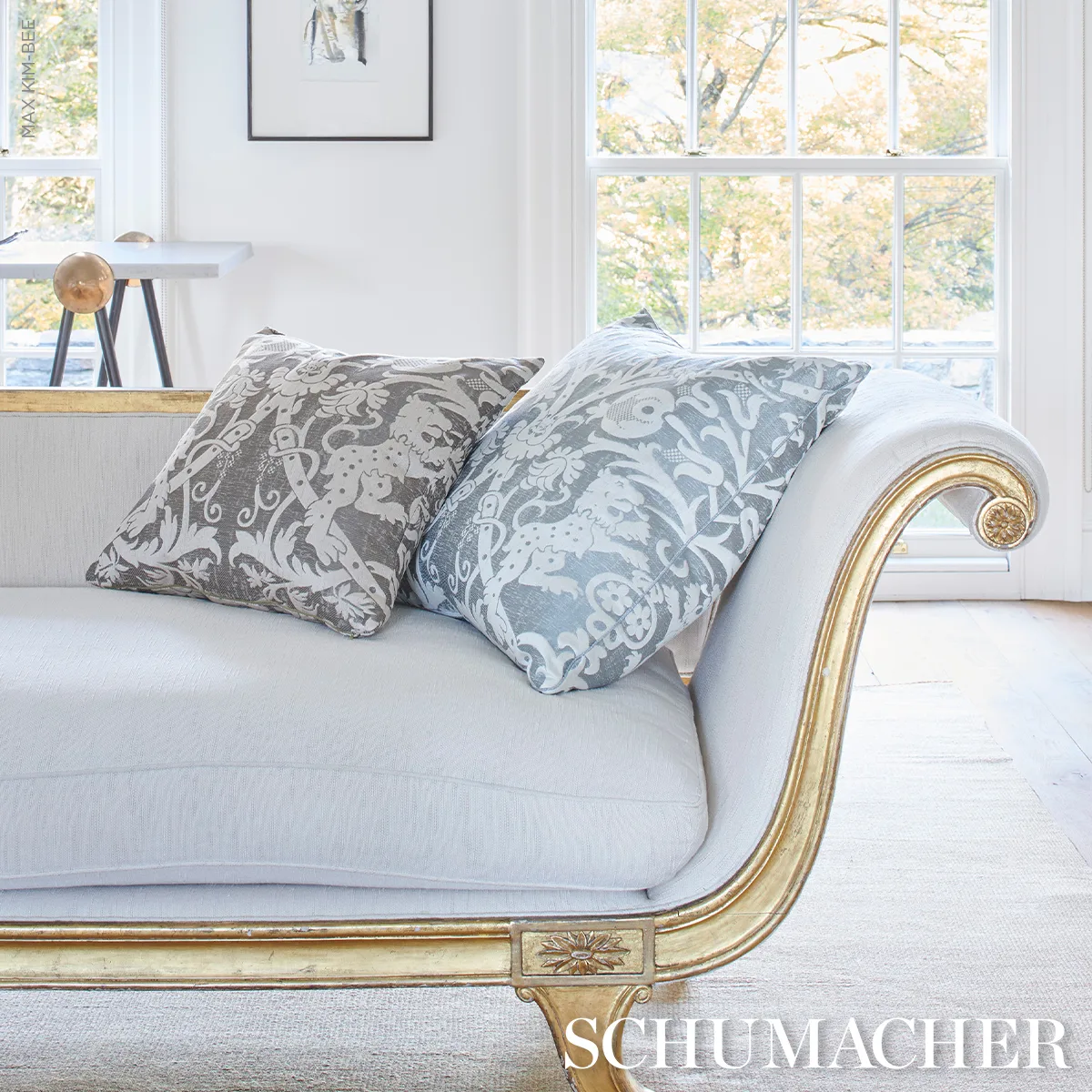SO8659206 | Dougal Damask Pillow - Mist Schumacher Dougal Damask Pillow in Mist (SO8659206)