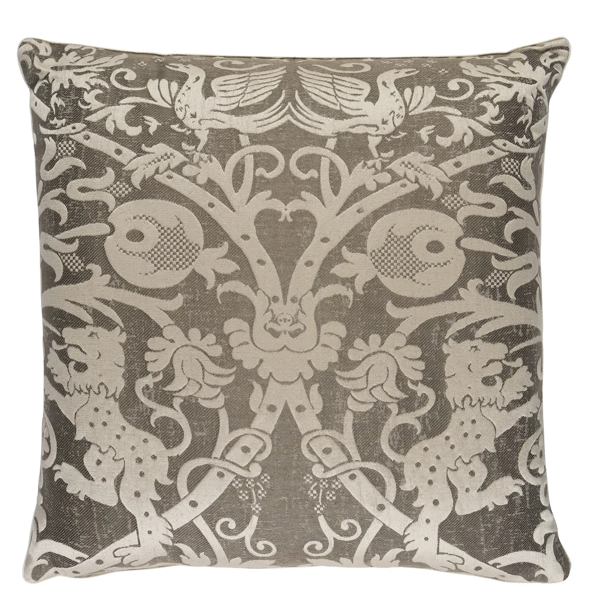 Schumacher Dougal Damask Pillow in Smoke (SO8659006)