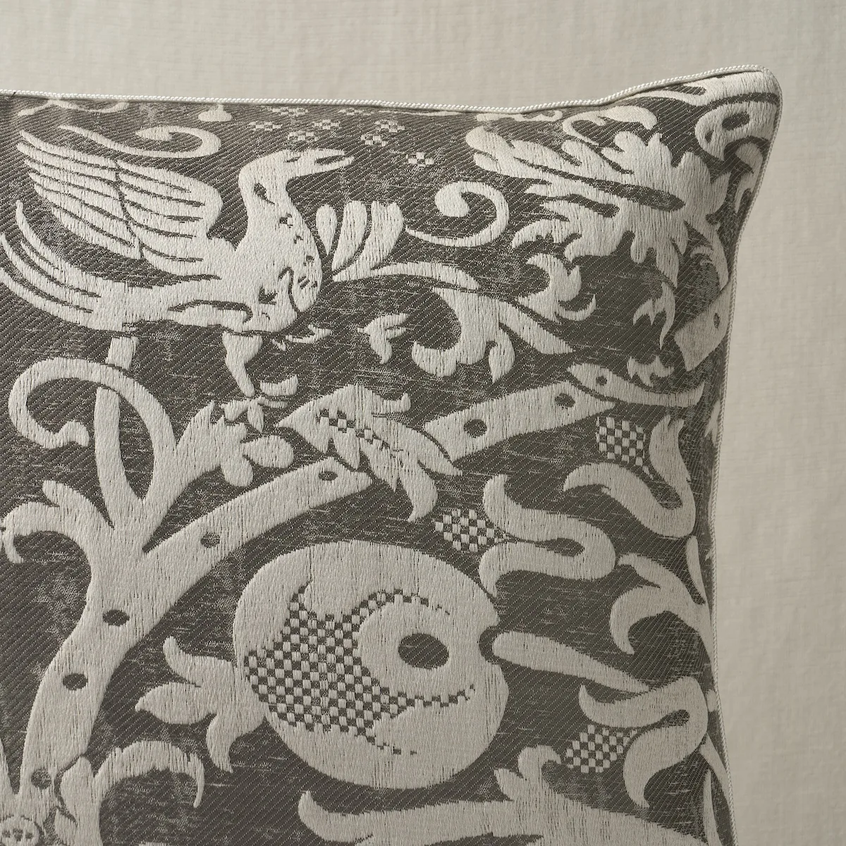 Schumacher Dougal Damask Pillow in Smoke (SO8659006)