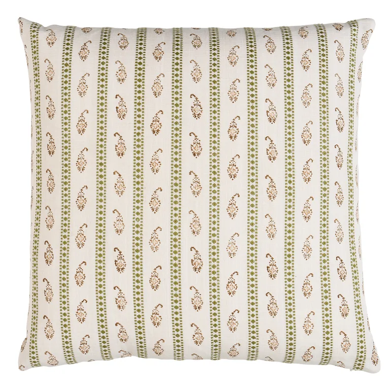 Schumacher Eddie Hand Block Print Pillow in Green