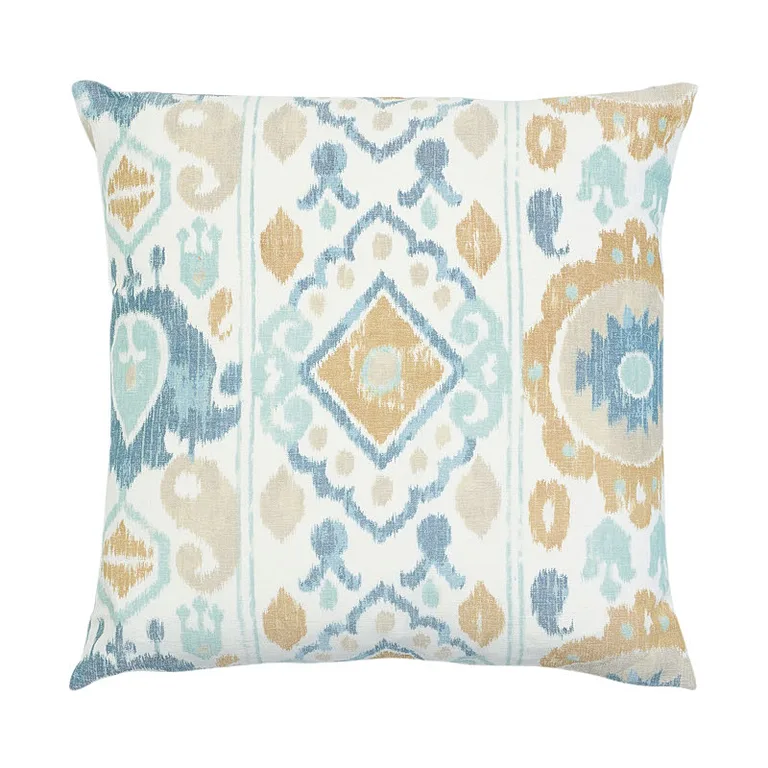 Schumacher Elizia Ikat Pillow in Sky & Ochre (SO17905006)