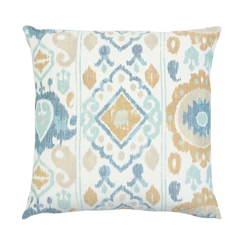 Schumacher Elizia Ikat Pillow in Sky & Ochre (SO17905006)