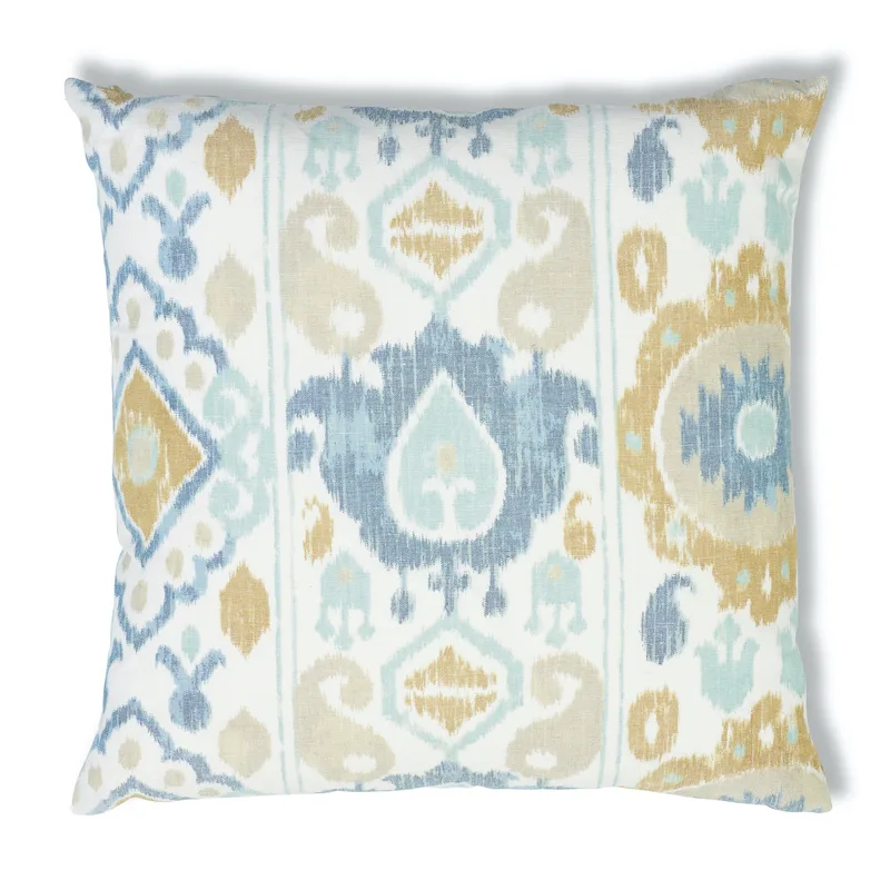 Schumacher Elizia Ikat Pillow in Sky & Ochre (SO17905006)