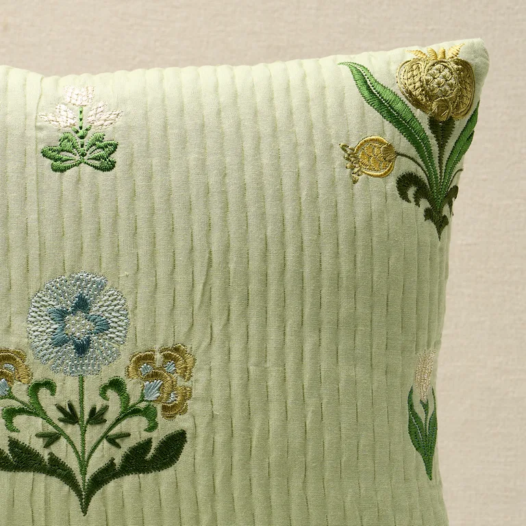 Schumacher Elmslie Embroidery Pillow in Leaf