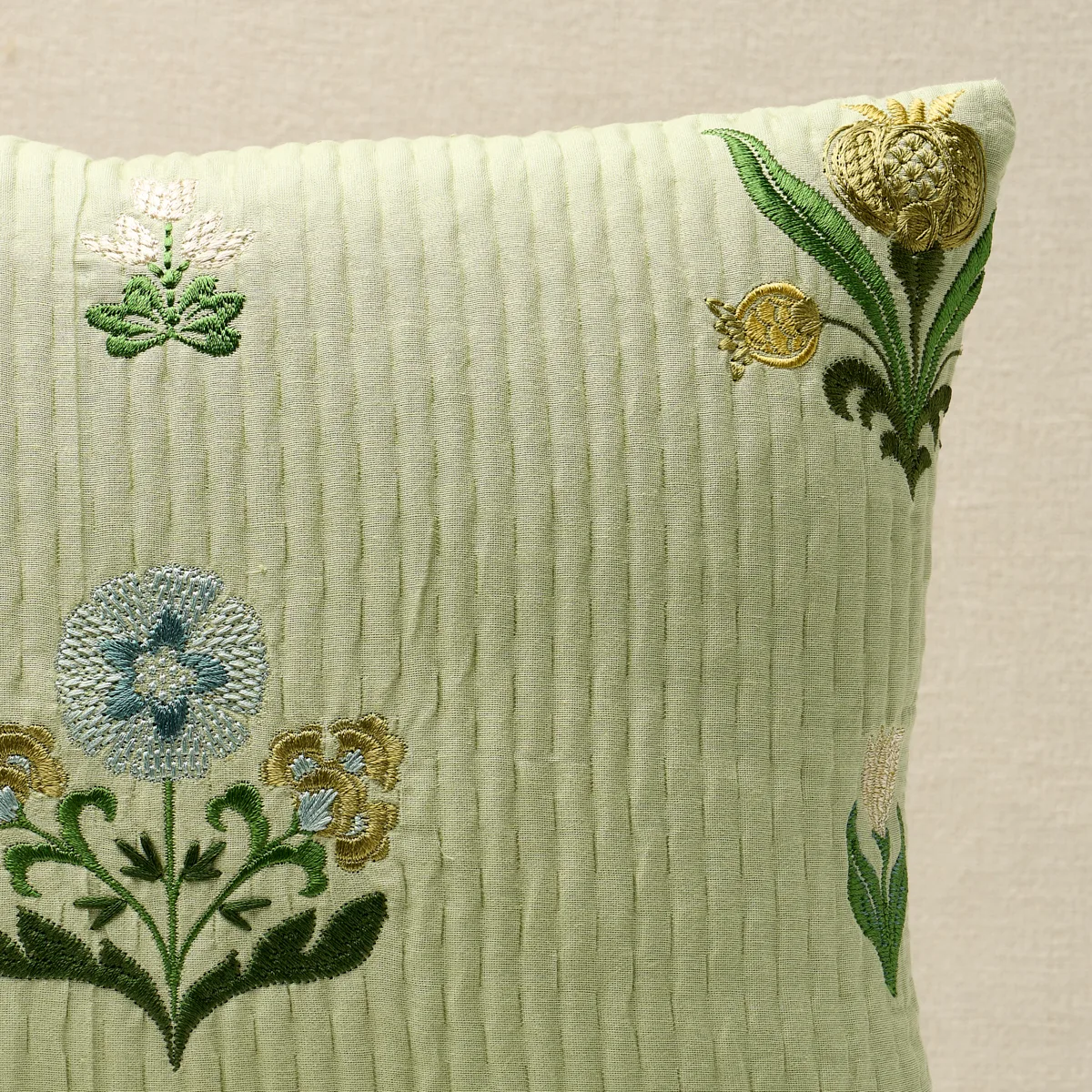 Schumacher Elmslie Embroidery Pillow in Leaf
