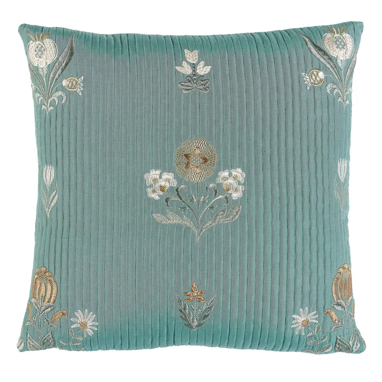 Schumacher Elmslie Embroidery Pillow in Teal