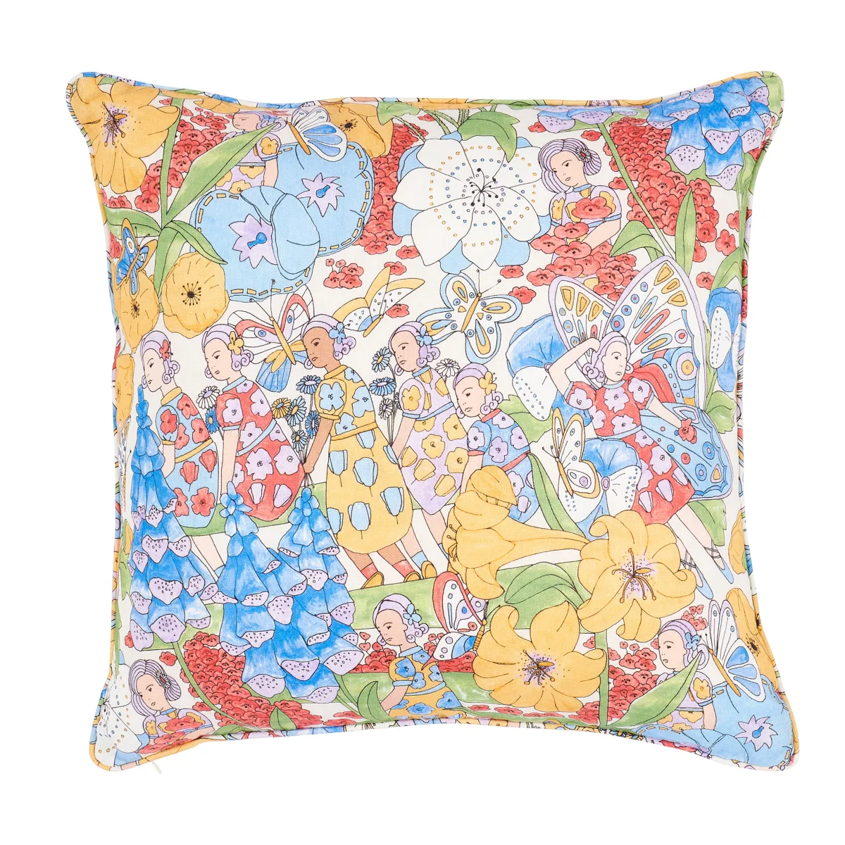 Schumacher Fairie Garden Pillow in Yellow & Ivory (SO18014006)